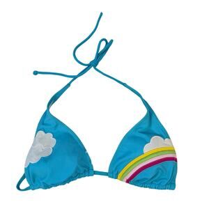 Rubbz Rainbow Cloud Triangle Bikini Top Blue Medium Y2K